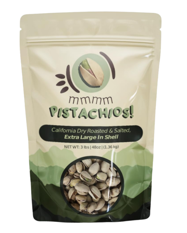 mmmm Pistachios! roasted and salted extra-large in-shell pistachios, 3 lb resealable bag