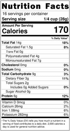 Nutrition facts for mmmm Pistachios! unsalted whole kernels: 170 calories, 3g fiber, 6g protein, calcium, iron, potassium