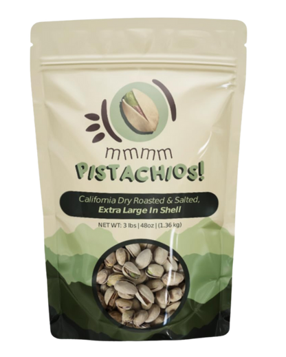 mmmm Pistachios! roasted and salted extra-large in-shell pistachios, 3 lb resealable bag